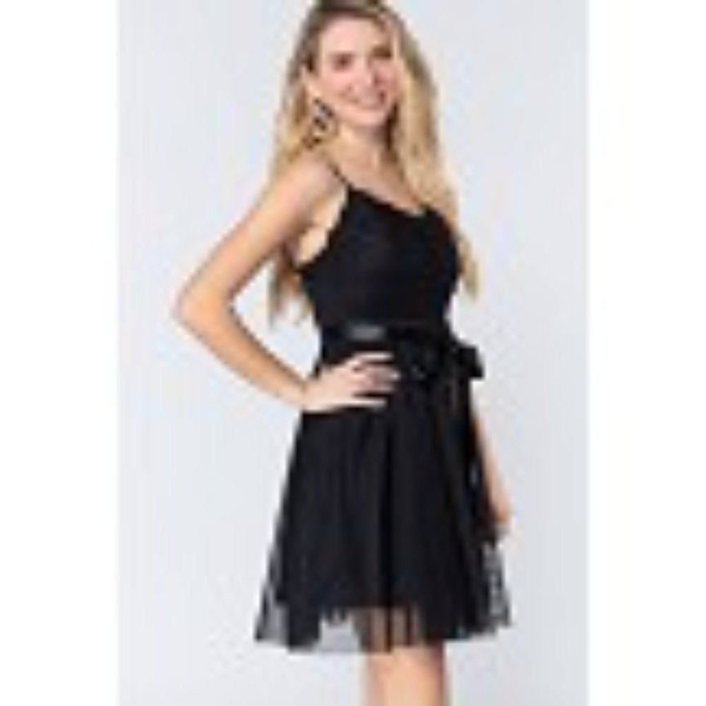 Active USA Black Mini Dress L Lace Mesh Cami Bodycon Clubwear Polyester - Picture 7 of 14